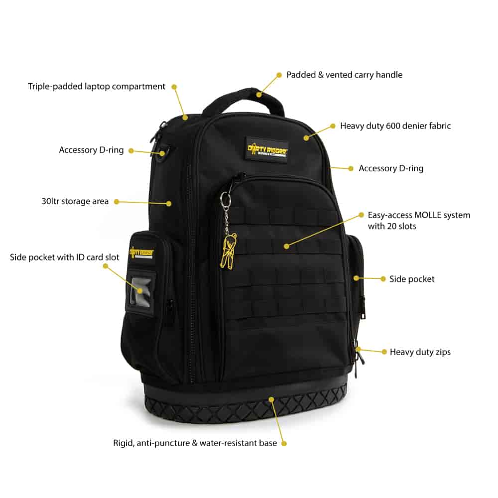 Dirty Rigger Technicians Backpack– The Dirty Rigger Gear Bag has 12 liters of space for tools, tablets, and more. This padded tool bag with shoulder strap is ideal for riggers, construction use, and more. – Now available at MTN Shop US. - imagen 2