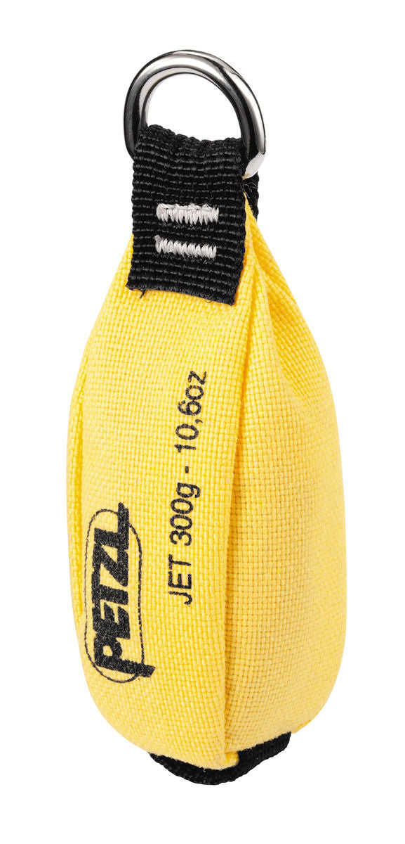 Bolsa de tiro Petzl Jet en color amarillo con una construcción duradera de doble capa. Diseño aerodinámico para facilitar el paso a través de las ramas de los árboles. Disponible en 250 g, 300 gy 350 g, con costuras codificadas por colores para identificar el peso. Cuenta con un punto de fijación secundario para una conexión rápida de la cuerda. - imagen 2