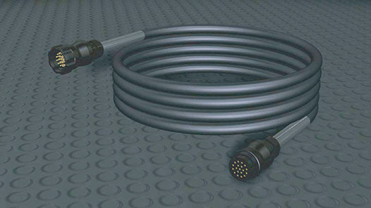 Motion Labs 19 Pin Overmold Multicable coiled, with a round multi-pin connector on each end