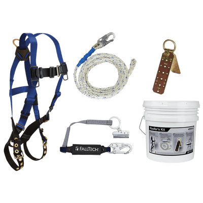 Roofer's Kit with Hinged Reusable Anchor and Trailing Rope Adjuster