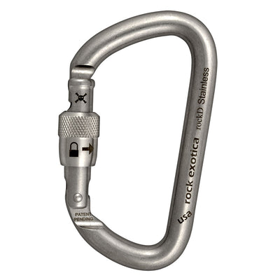 Rock Exotica rockD Stainless Screw-Lock Carabiner – The rockD Screw-lock offers impressive strength in a compact stainless steel frame. We construct the rockD stainless with all stainless steel components. – Now available at MTN Shop US.
