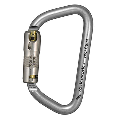 Rock Exotica rockSteel Auto-Lock Carabiner– The rockSteel Auto-lock offers an impressive strength to weight ratio, a large gate opening and precise handling characteristics due to CNC machined surfaces. – Now available at MTN Shop US.