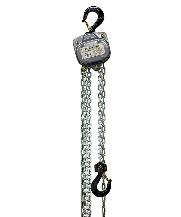 OZ Lifting Industrial Chain Hoist– The Oz Lifting industrial chain hoist is an all-steel chain hoist available in capacities of 0.25 ton, 0.5 ton, 1 ton, 2 ton, 3 ton and 5 ton. The hoist uses a 100% load tested grade 80 alloy chain and features fully enclosed gearing for protection against contaminants and debris. The hoist has load sheave bearings and a long lasting powder coated finish. The steel handle has a rubber grip for easy control and grip. The hoist also has forged alloy steel hooks to securely a - imagen 3