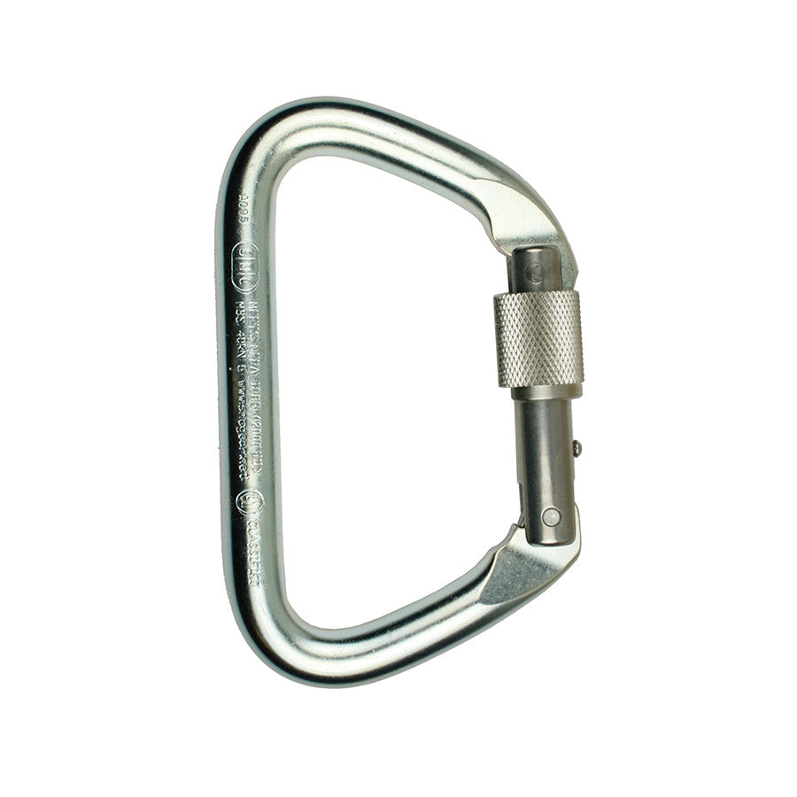 PMI SMC Large Locking D Steel Carabiner – NFPA– The SMC Large Locking D Steel Carabiner – NFPA is ideal for usage by fire and rescue professionals. Zinc-coated finish great for tactical use. Stainless steel option available – Now available at MTN Shop US. - imagen 4