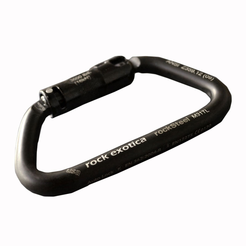 Rock Exotica rockSteel Auto-Lock Carabiner– The rockSteel Auto-lock offers an impressive strength to weight ratio, a large gate opening and precise handling characteristics due to CNC machined surfaces. – Now available at MTN Shop US. - imagen 4