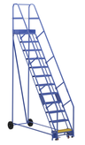 Vestil LAD-12-14-G Steel Rolling Warehouse Ladder 58 Degree 12 Grip Strut 23-9/16 In. Step Width 350 Lb. Capacity Blue– – Now available at MTN Shop US.