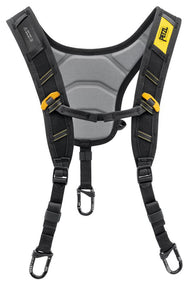 Petzl SEQUOIA Shoulder Straps, front view with padded straps, sternal strap and MINO carabiners