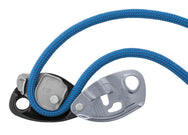 Gray Petzl GRIGRI belay device with blue rope threaded through, side view - imagen 10