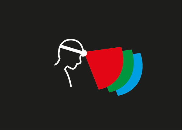 Compact Petzl Aria 1 RGB headlamp with multi-color lighting.