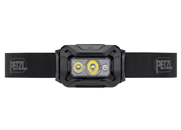 Compact Petzl Aria 2 RGB headlamp with multiple lighting modes.