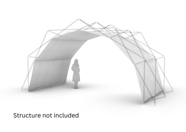 Konligo Fastival inside white membrane attached to frame. 3D illustration with human scale reference, now available on MTN SHOP US