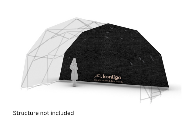 Konligo Fastival black outside backdrop attached to event structure 3D illustration, structure not included, now available on MTN SHOP US.