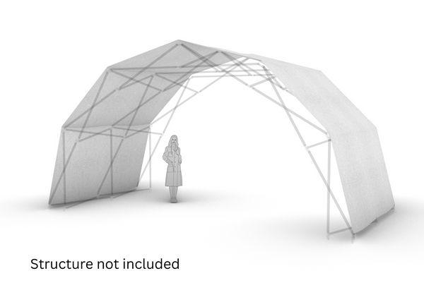Konligo Fastival outside white membrane attached to frame. 3D illustration with human scale reference, now available on MTN SHOP US