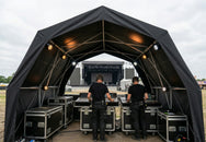 Konligo commercial pop-up tent set up as a front-of-house booth at a live event