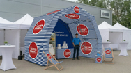 Konligo arch tent printed technical drawing showing open dimensions and branding surface areas - imagen 10