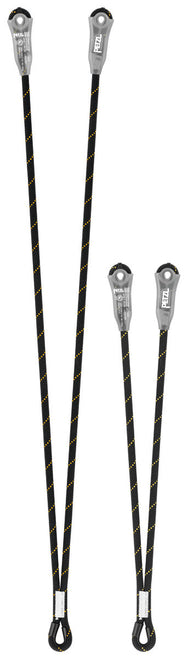 Elemento de amarre de cuerda dinámico no regulable Petzl Jane-Y, diseñado para la detención de caídas cuando se combina con un amortiguador de energía ABSORBICA. Cuenta con fundas de plástico para un posicionamiento seguro del mosquetón y protección contra la abrasión. Disponible en longitudes de 60 cm y 100 cm.