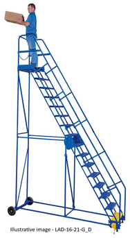 Vestil LAD-12-14-G Steel Rolling Warehouse Ladder 58 Degree 12 Grip Strut 23-9/16 In. Step Width 350 Lb. Capacity Blue - imagen 2
