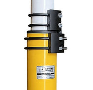 A heavy-duty black Davit crane locking collar with U-bolts installed on a yellow OZ Lifting Products crane base against a white background. - imagen 2