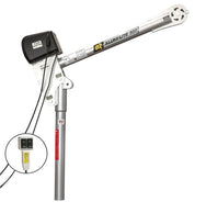 OZ Lifting Alumi-Lite aluminum OZA500DAV-DCW davit crane equipped with a black electric powered winch and an inset showing the pendant control, on a white background. - imagen 5