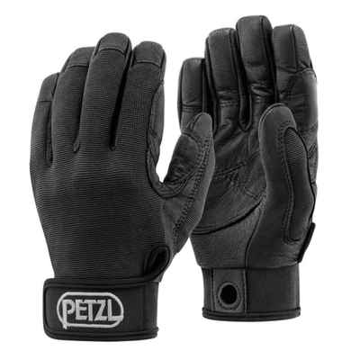 Petzl CORDEX belay gloves in black, back and leather palm view