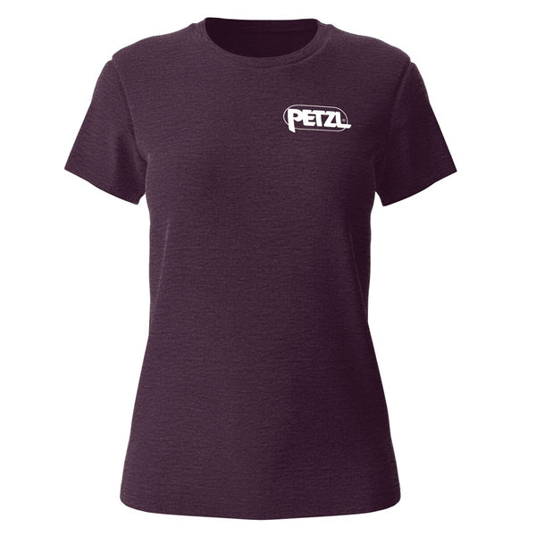 Petzl Eve T-Shirt – Women's cotton blend t-shirt for casual and outdoor wear, violet with logo design
