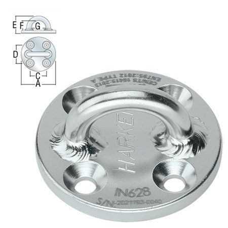 Harken 57mm 316 Stainless Steel Round Standard Padeye– The Harken 57mm 316 Stainless Steel Round Standard Padeye is designed for permanent installation on structures, this IN628 stainless steel anchorage point ensures safe work at heights. It offers ample space for attachment movement, accommodating carabiners effortlessly. – Now available at MTN Shop US.