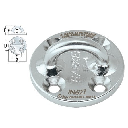 Harken 57mm Stainless Steel Round Standard Padeye– The Harken 57mm Stainless Steel Round Standard Padeye: This IN627 17-4PH stainless steel anchorage point offers a secure, permanent installation on structures for attaching anchor devices and personal protective equipment, ensuring safe work at heights. It provides ample space for attachment movement, accommodating carabiners with ease. – Now available at MTN Shop US.