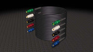 Motion Labs Camlock 5 Wire Feeder Set coiled, with green, white, black, red and blue connectors on each end