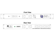 Front and rear drawing of Motion Labs Rac Pac 1RU rack PDU with PowerCon connector and Edison outlets - imagen 2
