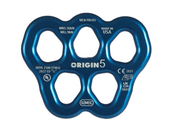 PMI SMC Origin 5 Rigging Plate– The SMC Rigging Plate NFPA has oversized holes, contoured edges for rope protection, and is NFPA compliant. Made of anodized aluminum. MBS: 11,240 lbf. – Now available at MTN Shop US.