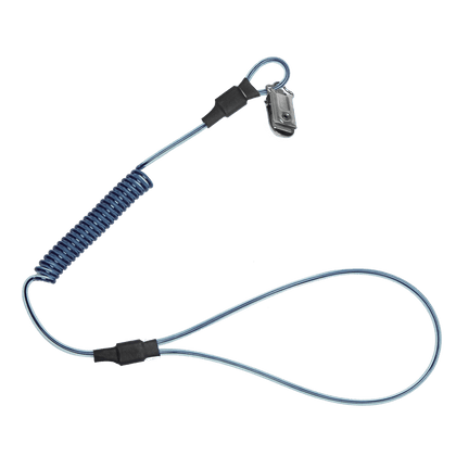 Stretch-coil Hard Hat Tether with choke-on cinch-loop and snap-clip