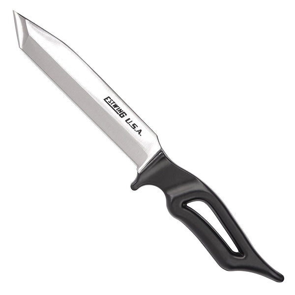 Estwing® 4" and 6" Fixed Blade Steel Tanto Knife– Estwing’s Tanto Knife is the ultimate in durability and design. Styled after japanese swords, it has a dagger like design. It is also lightweight and easy to carry. The Tanto is forged in one piece of U.S. steel, with hand sharpened edges and an outdoor powder coated hilt. The double beveled blade makes it easy to sharpen. The Tanto knife is available in the 4" or 6" blade and comes with a high quality nylon sheath. – Now available at MTN Shop US.