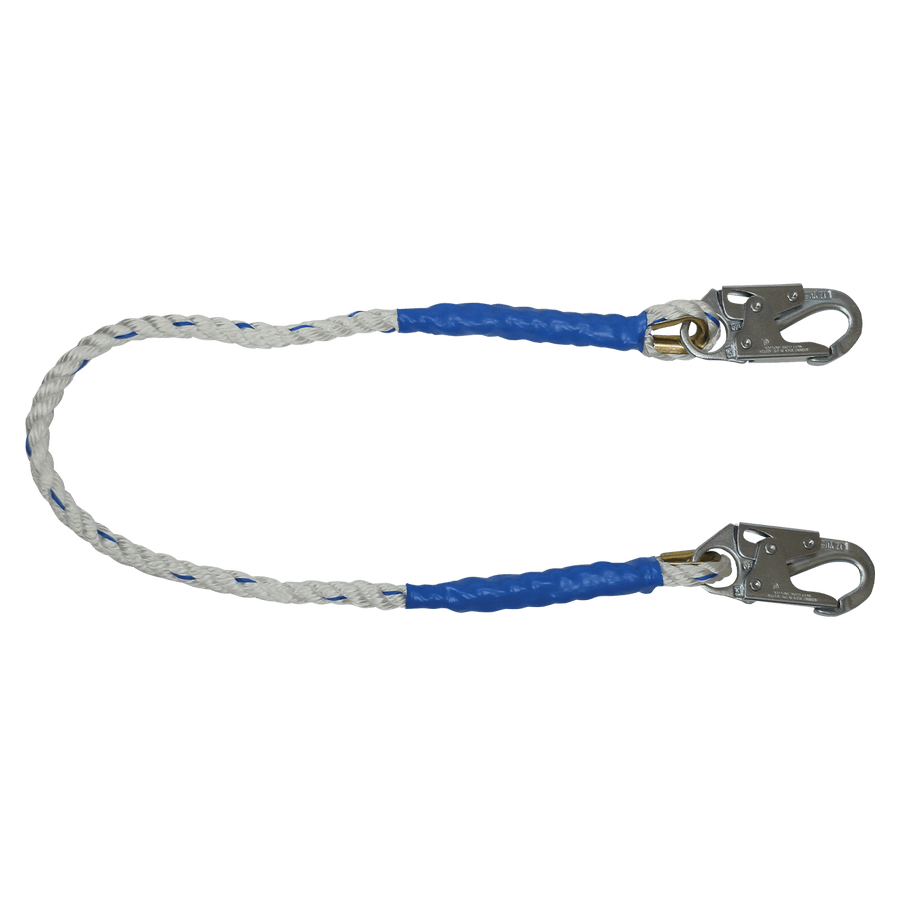 3' Rope Restraint Lanyard, Fixed-length with Steel Snap Hooks