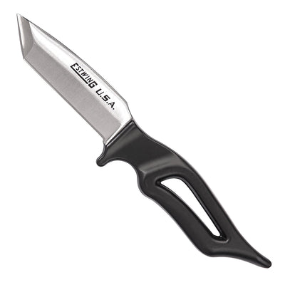 Estwing® 4" and 6" Fixed Blade Steel Tanto Knife– Estwing’s Tanto Knife is the ultimate in durability and design. Styled after japanese swords, it has a dagger like design. It is also lightweight and easy to carry. The Tanto is forged in one piece of U.S. steel, with hand sharpened edges and an outdoor powder coated hilt. The double beveled blade makes it easy to sharpen. The Tanto knife is available in the 4" or 6" blade and comes with a high quality nylon sheath. – Now available at MTN Shop US.