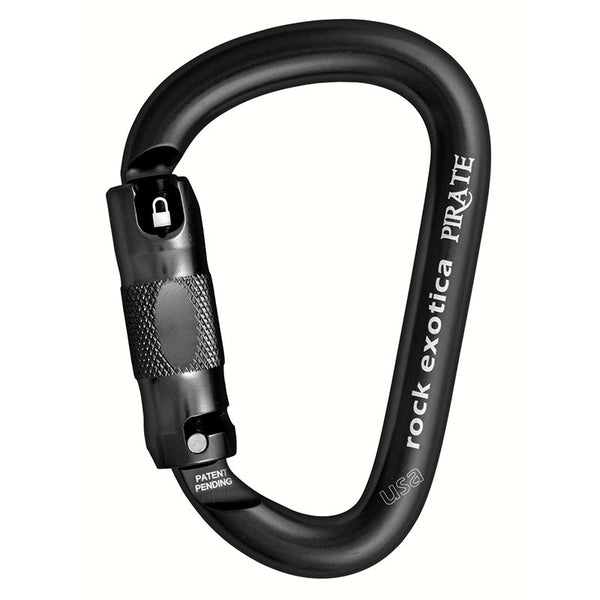 Rock Exotica Pirate Auto-Lock Carabiner– As an HMS, or pear-shaped carabiner, the Pirate easily accommodates the use of a wide range of gear, webbing or ropes - either as a belay biner at the harness. – Now available at MTN Shop US.