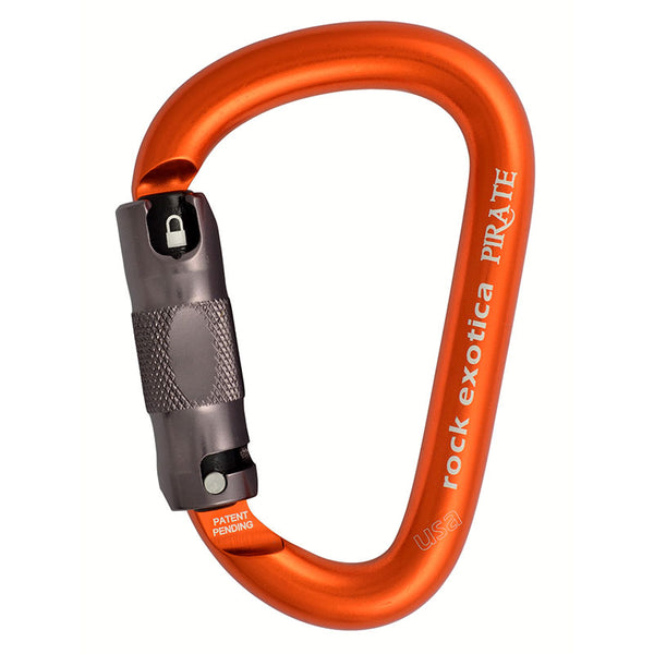 Rock Exotica Pirate Auto-Lock Carabiner– As an HMS, or pear-shaped carabiner, the Pirate easily accommodates the use of a wide range of gear, webbing or ropes - either as a belay biner at the harness. – Now available at MTN Shop US.