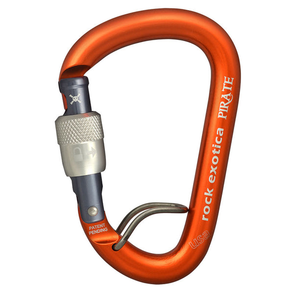 Rock Exotica Pirate WireEye Screw-Lock Carabiner– The WireEye helps keep gear, lanyards and lines from moving past the end of the carabiner, but releases easily when lifted up. – Now available at MTN Shop US.