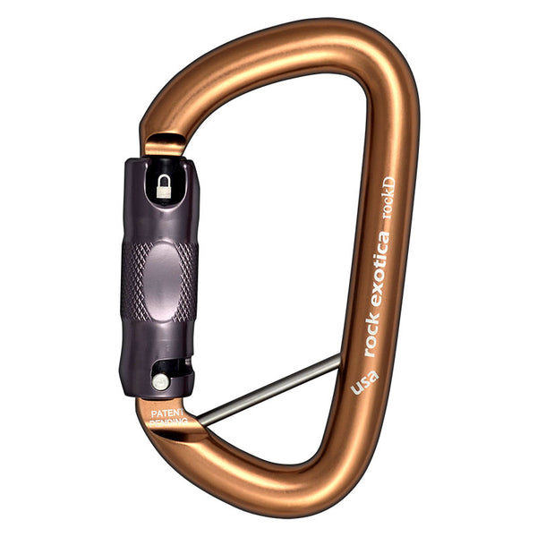 Rock Exotica rockD (Lanyard Pin) Auto-Lock Carabiner– The rockD Lanyard Pin carabiner helps prevent gear from moving past the end of the carabiner. – Now available at MTN Shop US.