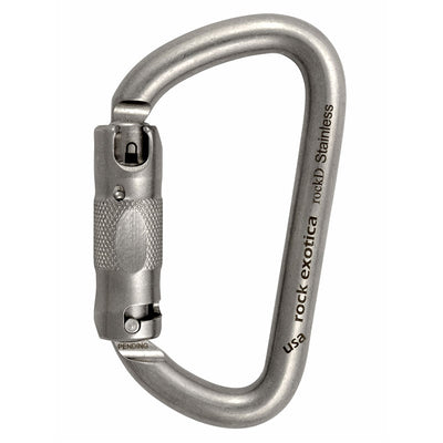 Rock Exotica rockD Stainless Auto-Lock Carabiner– The rockD Screw-lock offers impressive strength in a compact stainless steel frame. We construct the rockD stainless with all stainless steel components. – Now available at MTN Shop US.