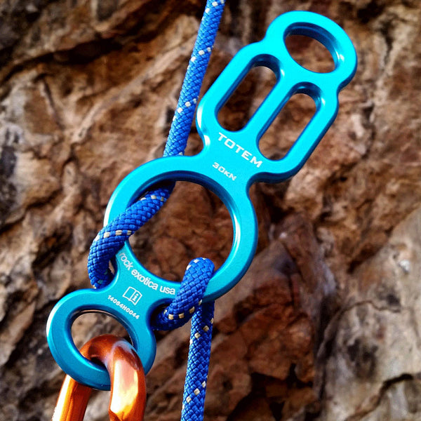 Rock Exotica Totem Descender– The Totem was designed to be the most versatile rigging and rappelling tool available. It can function as a rigging plate, an easy-to-lock-off figure 8. – Now available at MTN Shop US.
