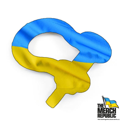 The invisible shackle. Shackle shaped Ukraine flag with blue and yellow colors