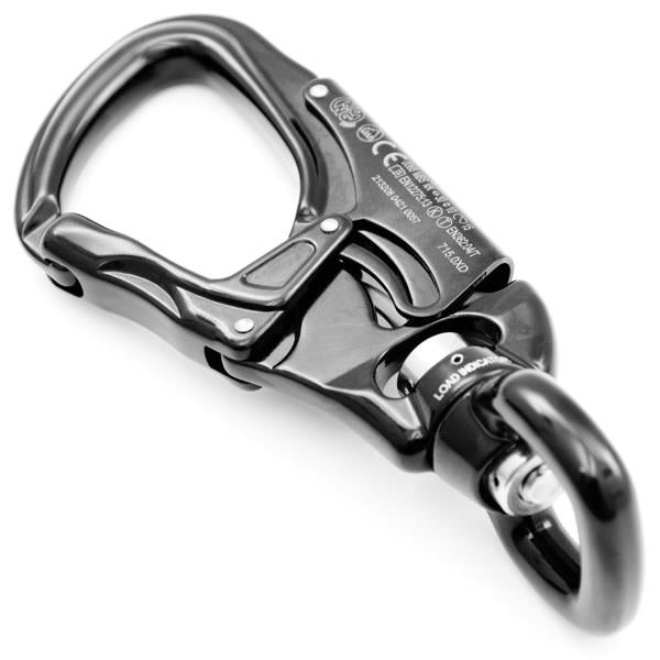 Kong Tango 360 Double Gate Connector Carabiner with Swivel– The Kong Tango 360 Connector combines Tango connector with a smooth, efficient swivel and an overload indicator. The overload indicator ensures safe use by activating when a load between 200 and 300kg is applied. The connector is directional to prevent twisting of ropes, lanyards and metal cables.The Double Gate safety system is easy to use and reduces the risk of accidental opening. The Keylock system prevents accidental snags while maneuvering. S