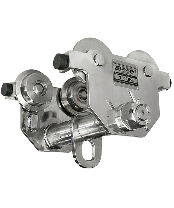 OZ Lifting Stainless Steel Push Beam Trolley– The Oz Lifting stainless steel push beam trolley is designed for use with manual or powered hoists to easily move a load along a beam. The trolley is shaped to fit most I, S and W beams. – Now available at MTN Shop US.