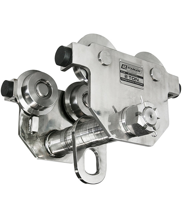 OZ Lifting Stainless Steel Push Beam Trolley– The Oz Lifting stainless steel push beam trolley is designed for use with manual or powered hoists to easily move a load along a beam. The trolley is shaped to fit most I, S and W beams. – Now available at MTN Shop US.