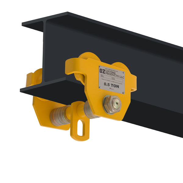 OZ Lifting Push Beam Trolley– The Oz Lifting beam trolley can quickly and securely fasten onto most I-beams to support weight ranging from 0.5 ton to 10 tons. The robust trolley is fully-welded with an all-steel construction making it highly durable and dependable. The trolley has a lightweight construction and an anti-drop plate to for easy and protected operation and setup. – Now available at MTN Shop US.