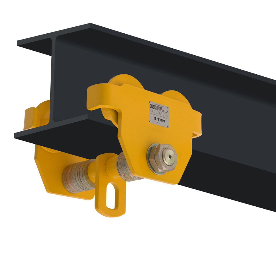 OZ Lifting Push Beam Trolley– The Oz Lifting beam trolley can quickly and securely fasten onto most I-beams to support weight ranging from 0.5 ton to 10 tons. The robust trolley is fully-welded with an all-steel construction making it highly durable and dependable. The trolley has a lightweight construction and an anti-drop plate to for easy and protected operation and setup. – Now available at MTN Shop US. - imagen 5