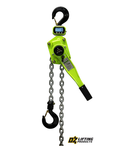 OZ Lifting Dyno-Hoist– The Oz Lifting Dyno-Hoist is a dynamometer equipped lever hoist that accurately displays the weight of the lifted load on the screen. As a safety feature the display will read "OVER" if the lifted weight exceeds 126% of the rated capacity of the hoist to prevent damages. The dynamometer can be set to display the weight in lbs or kgs and uses AA batteries with a run time of 150 hours. – Now available at MTN Shop US.
