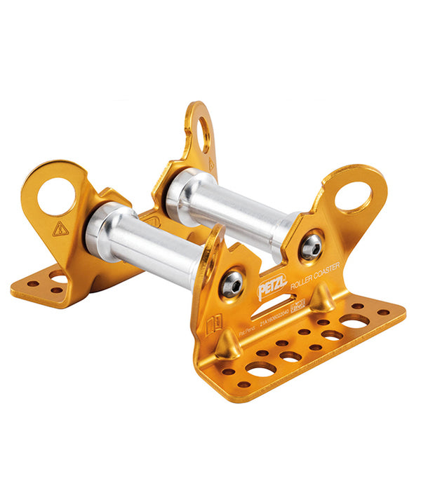 Petzl Roller Coaster Rope Protector for Moving Rope – The Petzl Roller Coaster is a rope protector on bearings that is designed to ensure the smooth movement and protection ropes. The Roller Coaster prevents abrasion of the rope. The device is reversible, it has a flat side and an angled side for use on different types of surfaces. There are a number of connection holes so you can use a range of different connection methods. More than one module can be used at a time for extra adaptation to different terrai