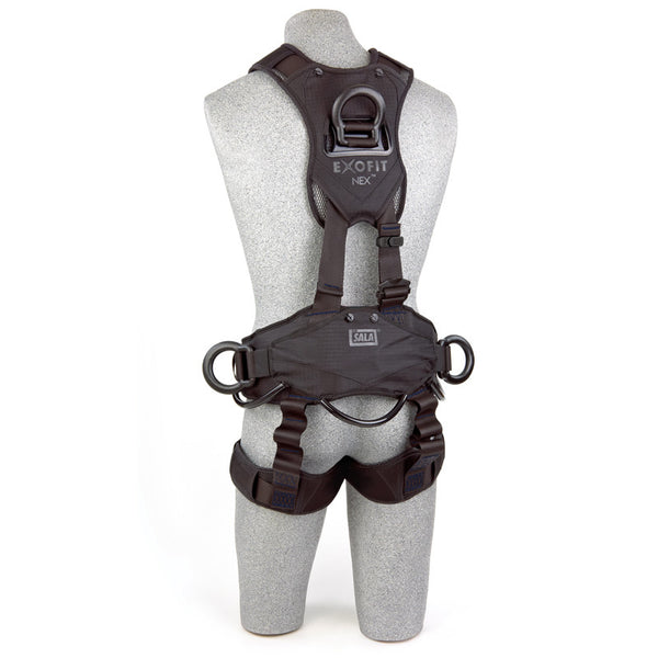 3M™ DBI-SALA® Exofit NEX™ Rope Access/Rescue Harness - Blackout - Rear View with Stand-up Lightweight Aluminum Back D-ring and Body Belt/Hip Pad with Lightweight Aluminum Side D-rings