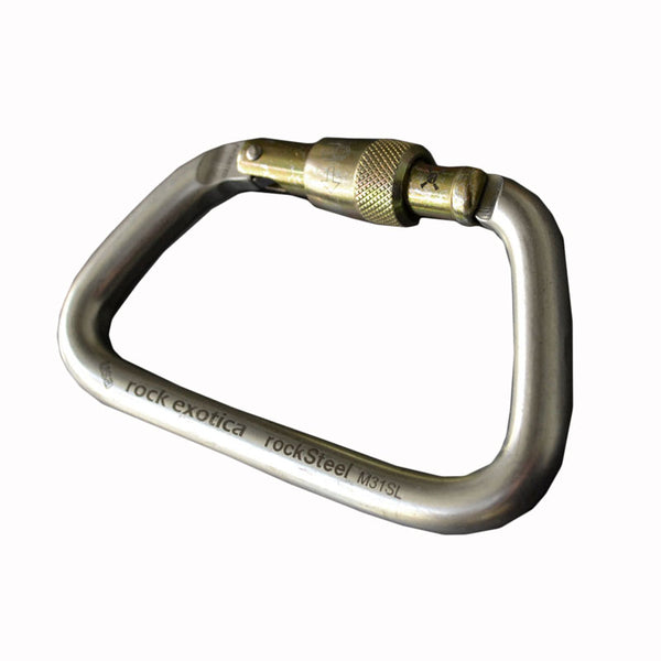 Rock Exotica rockSteel Screw-Lock Carabiner– The rockSteel Screwlock offers impressive strength to weight ratio, a large gate opening and precise handling characteristics due to CNC machined surfaces. – Now available at MTN Shop US.